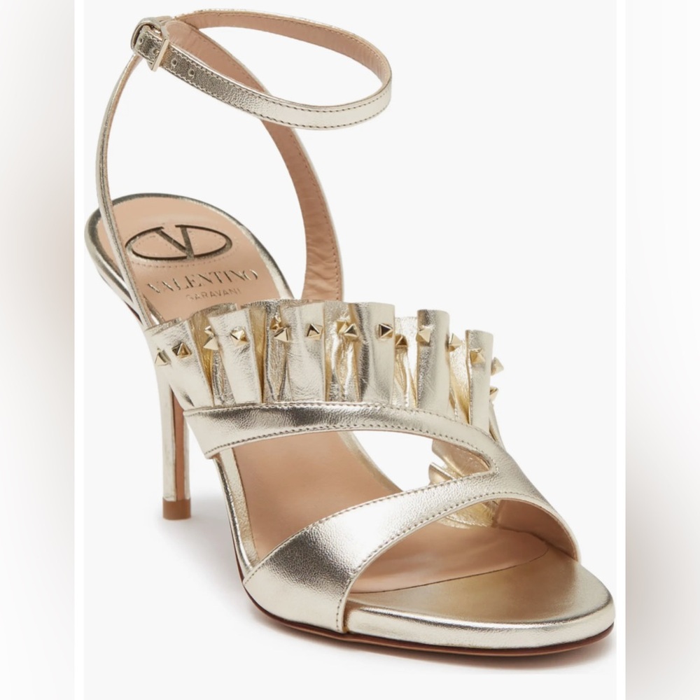 Valentino Garavani Ruffled Ankle Strap Sandal, Size 36.5 EU | 6.5 US